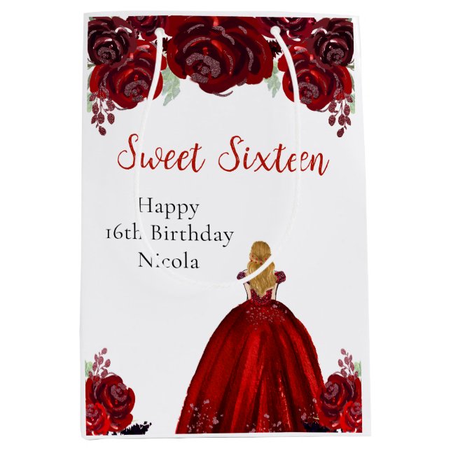 Sac Cadeau Moyen Blonde Hair Princess Red Sweet Sixteen  (Devant)