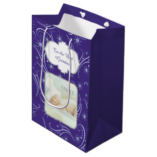Sac Cadeau Moyen Blue Christmas Swirl grand-parent Modèle photo