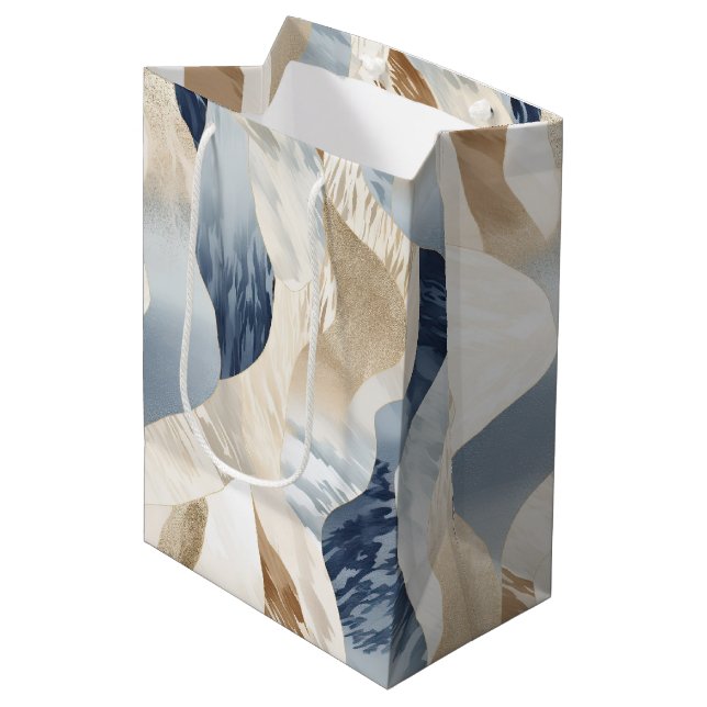 Sac Cadeau Moyen Blue Cream Sea Sand Abstrait (Devant Angle)