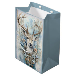 Sac Cadeau Moyen Blue Deer porte une couronne de fleurs
