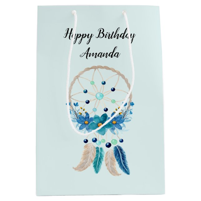 Sac Cadeau Moyen Blue Dreamcatcher Design Boho élégant (Devant)