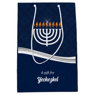 Sac Cadeau Moyen Blue et White Hanukkah Custom