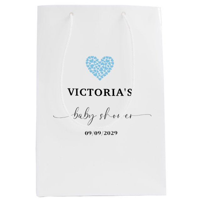 Sac Cadeau Moyen Blue Heart Baby Shower Party Heart (Devant)