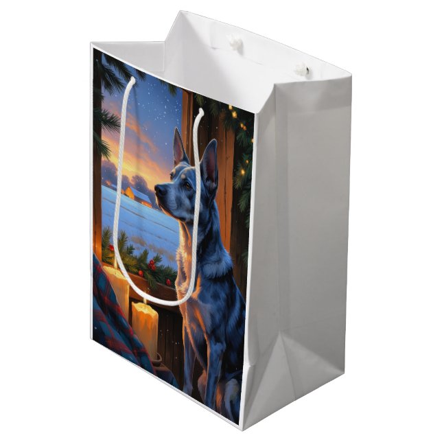 Sac Cadeau Moyen Blue Heeler With Christmas Lights Holiday  (Devant Angle)