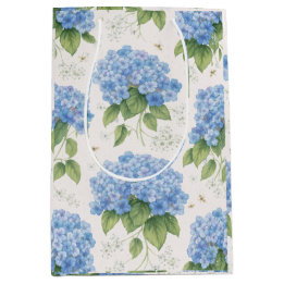 Sac Cadeau Moyen Blue Hydrangea Floral Gift Bag | Elegant Linen
