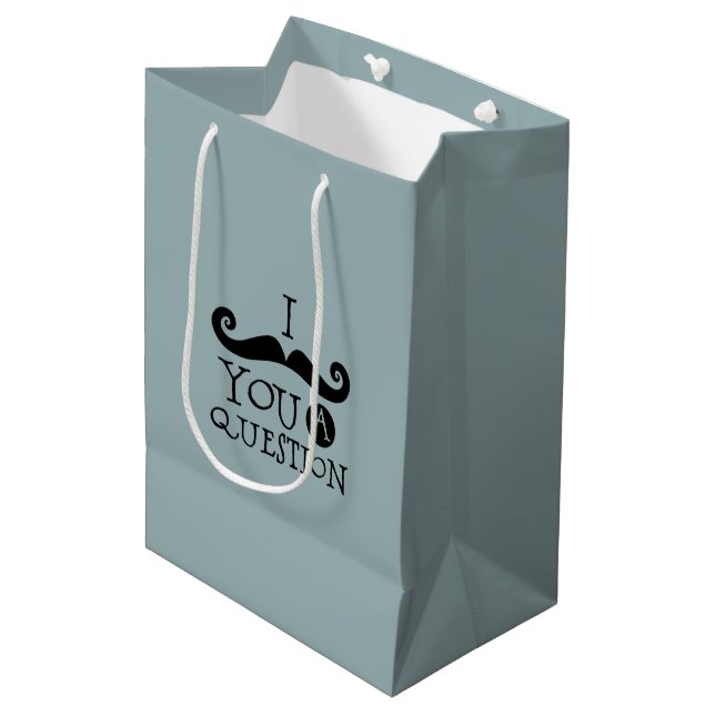 Sac Cadeau Moyen Blue Mustache You A Question Humour Fête des pères (Devant Angle)