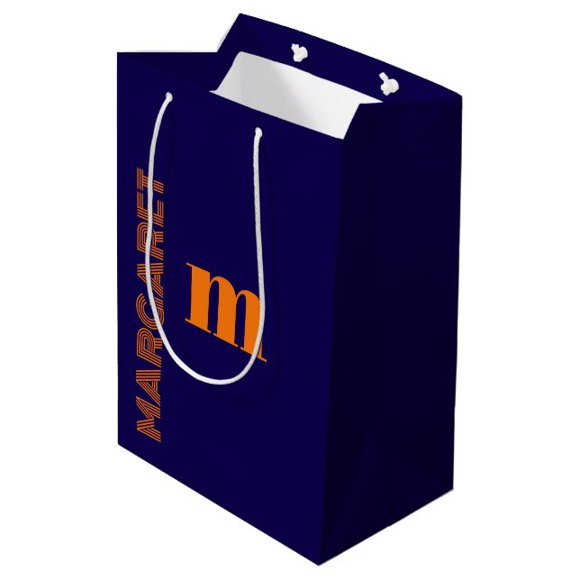 Sac Cadeau Moyen blue & orange custom initial name modern (Dos Angle)