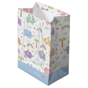 Sac Cadeau Moyen Blue Pastel Elephant Motif pour Little Boy Party