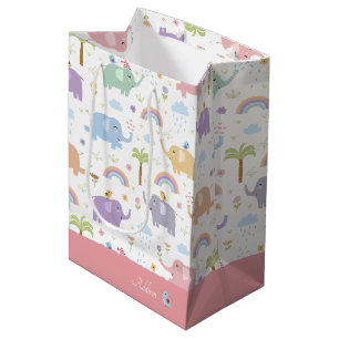 Sac Cadeau Moyen Blue Pastel Elephant Motif pour Little Girl Party