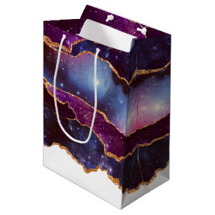 Sac Cadeau Moyen Blue & Purple Space & Stars Agate moderne