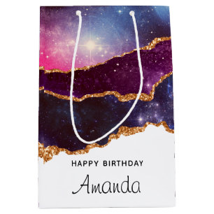 Sac Cadeau Moyen Blue & Purple Space & Stars Moderne Agate Annivers