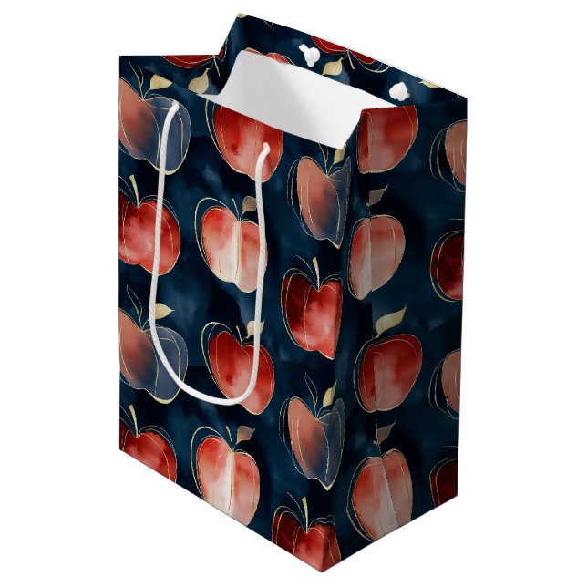 Sac Cadeau Moyen Blue Red Apples Best Teacher   (Devant Angle)