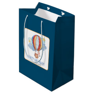 Sac Cadeau Moyen Blue Red Hot Air Balloon Stars Enfants Joyeux anni