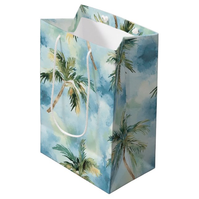 Sac Cadeau Moyen Blue Skies Tropical Island Palm Trees Birthday (Devant Angle)