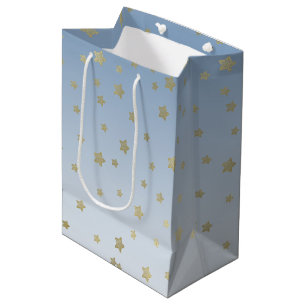 Sac Cadeau Moyen Blue White Gold Stars Anniversaire