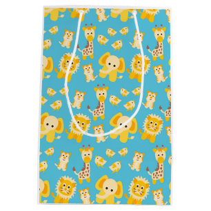 Sac Cadeau Moyen Blue Yellow Lions Elephants Safari animaux