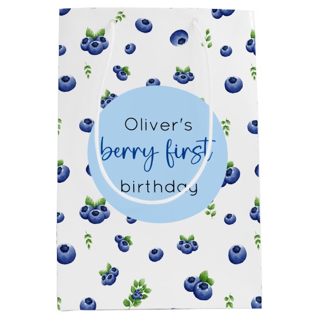Sac Cadeau Moyen Blueberry 1er anniversaire Berry First (Devant)