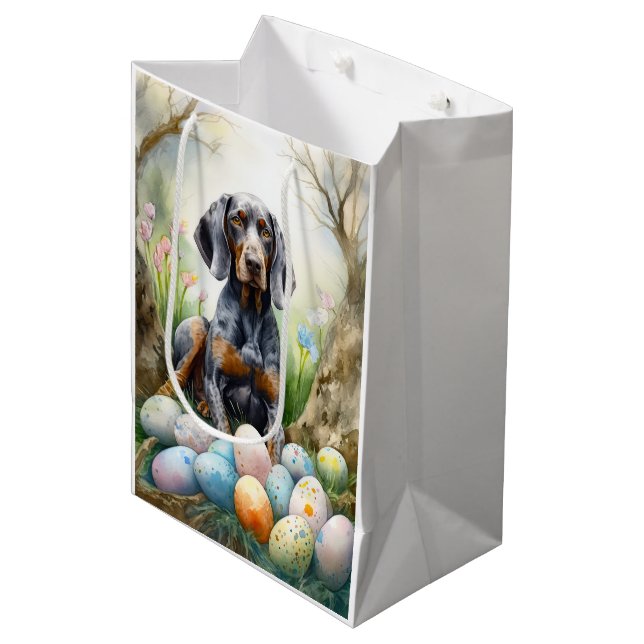 Sac Cadeau Moyen Bluetick Coonhound Chien avec Oeufs de Pâques Fête (Devant Angle)