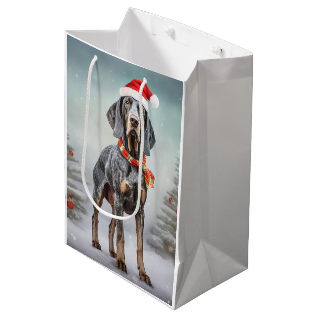 Sac Cadeau Moyen Bluetick Coonhound Dog en Noël de neige (Devant Angle)