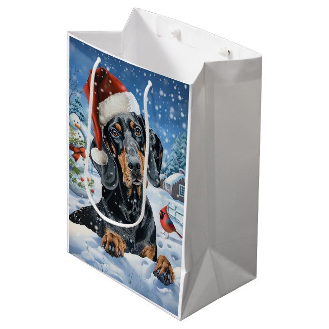 Sac Cadeau Moyen Bluetick Coonhound Dog Winter Wonderland Noël (Devant Angle)