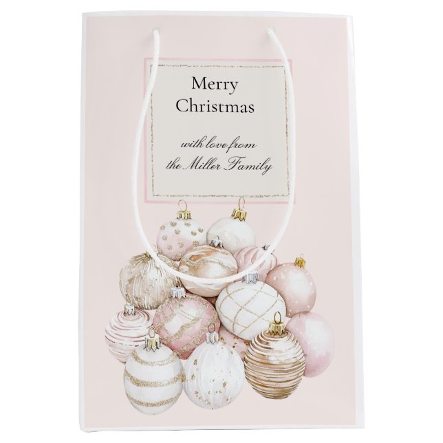 Sac Cadeau Moyen Blush Pink White Champagne Christmas Ornaments (Devant)