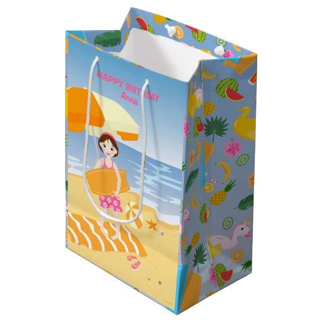 Sac Cadeau Moyen Boboard fille fun plage fête d'anniversaire (Devant Angle)