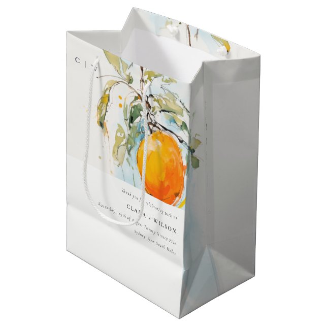 Sac Cadeau Moyen Boho Abstrait Sketchy Orange Garden Mariage (Devant Angle)