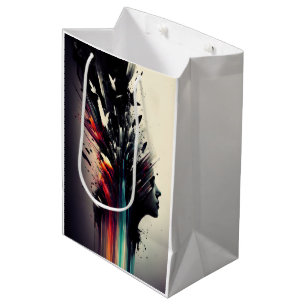 Sac Cadeau Moyen Boho art abstrait avec visage de fille