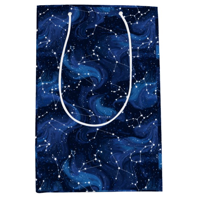 Sac Cadeau Moyen Boho Astrology Zodiac sign pattern on blue (Devant)