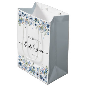 Sac Cadeau Moyen Boho Blue Florals Fête des mariées Medium Cadeau