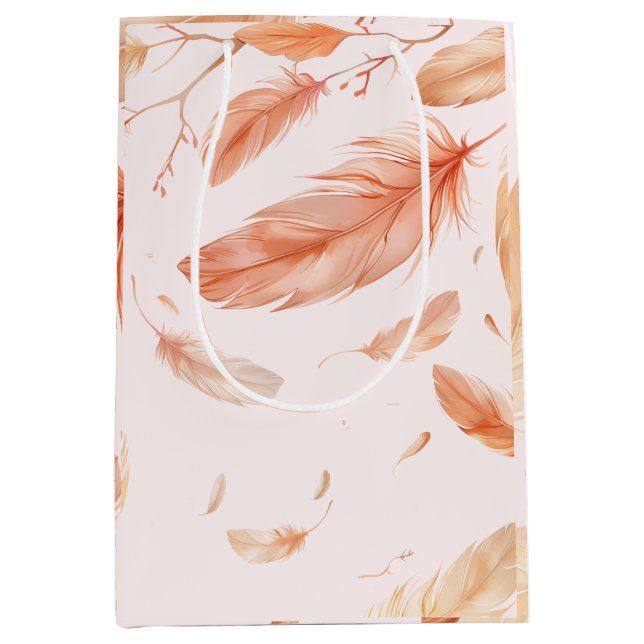 Sac Cadeau Moyen Boho Feathers Jardin Mariage (Devant)