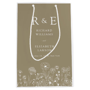 Sac Cadeau Moyen Boho Fleur sauvage moderne Mariage aquarelle