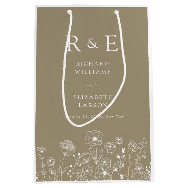 Sac Cadeau Moyen Boho Fleur sauvage moderne Mariage aquarelle (Devant)