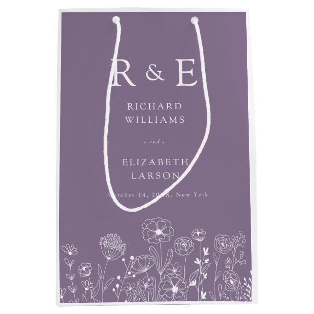 Sac Cadeau Moyen Boho Fleur sauvage moderne Mariage aquarelle (Devant)