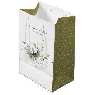 Sac Cadeau Moyen Boho moderne Abstrait vert blanc Mariage floral