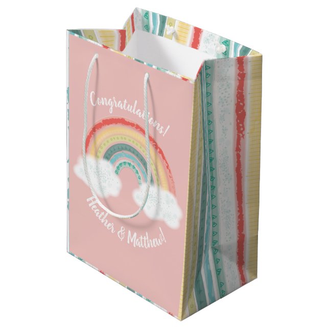 Sac Cadeau Moyen Boho Rainbow Baby shower rose (Dos Angle)