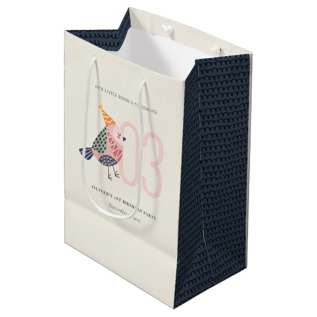 Sac Cadeau Moyen Boho rose mou Birdie N'importe quel âge Anniversai (Devant Angle)