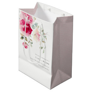 Sac Cadeau Moyen Boho Rouge Rose Fleurs Mariage d'aquarelle