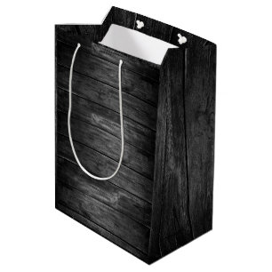 Sac Cadeau Moyen Bois rustique noir et blanc