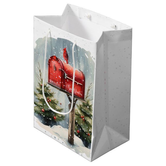 Sac Cadeau Moyen Boîte aux lettres Noël aquarelle (Devant Angle)
