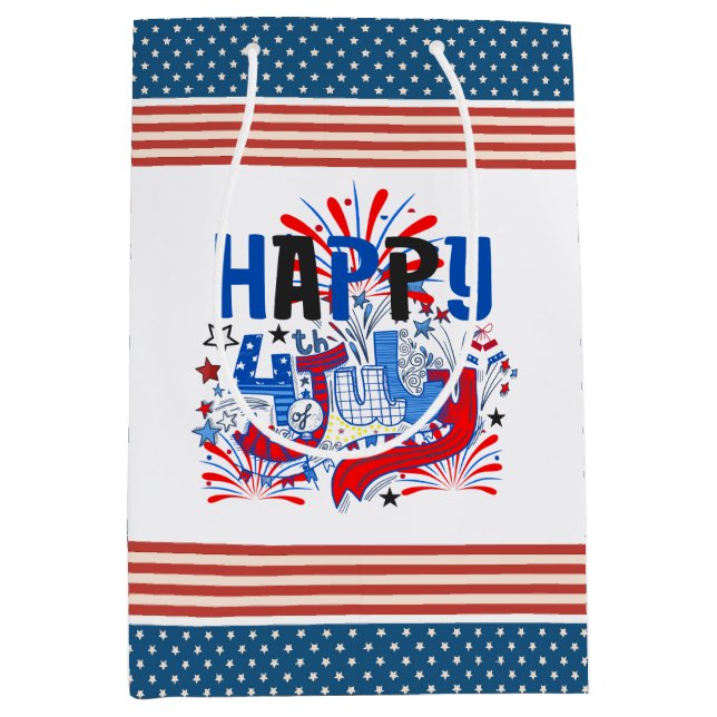 Sac Cadeau Moyen Bon 4 juillet Fireworks USA-63261 (Devant)