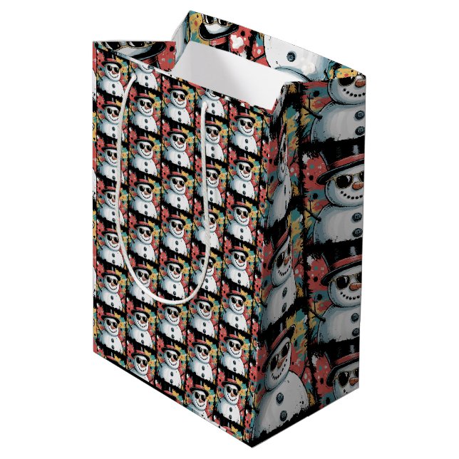 Sac Cadeau Moyen Bonhomme de neige Noël Coup de pinceau Éclaboussur (Dos Angle)