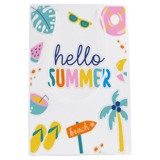 Sac Cadeau Moyen Bonjour Amusement de Plage d'Été Design Rétro