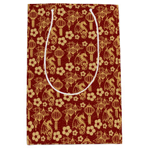 Sac Cadeau Moyen Bonne année lunaire : Dragon Zodiac Oriental Rouge