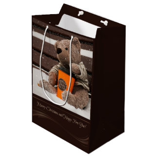Sac Cadeau Moyen Bonne année. Ours en peluche.