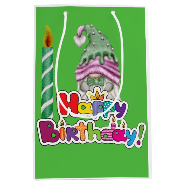 Sac Cadeau Moyen Bonne bougie d'anniversaire Gnome (Devant)