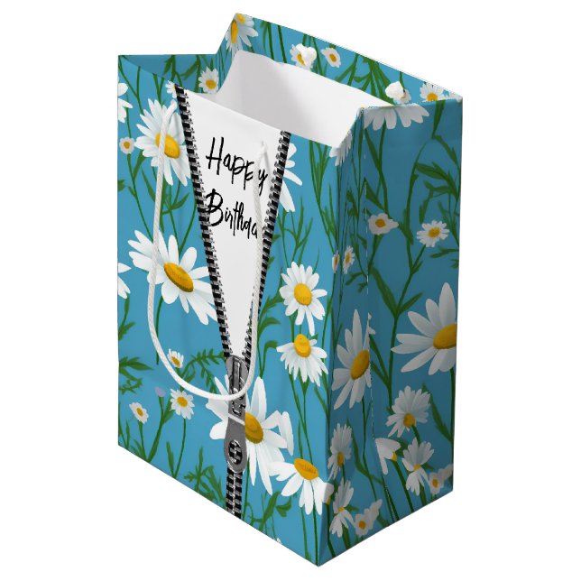 Sac Cadeau Moyen Bonne fête d'anniversaire avec Zipper (Devant Angle)