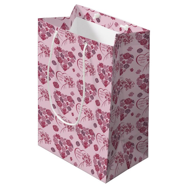 Sac Cadeau Moyen Bonne fête des mères Motif de bouquet de coeur (Devant Angle)