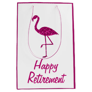 Sac Cadeau Moyen Bonne retraite brillant rose flamingo Texte person