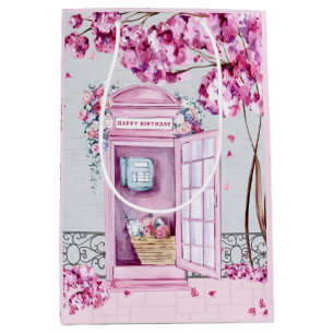 Sac Cadeau Moyen Booth de téléphone rose floral